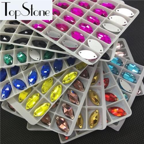 TopStone All Sizes Colors Navette Sew On Rhinestones 6x12 7x15 9x18mm Flatback Horse Eye Sewing Glass Crystal Stones