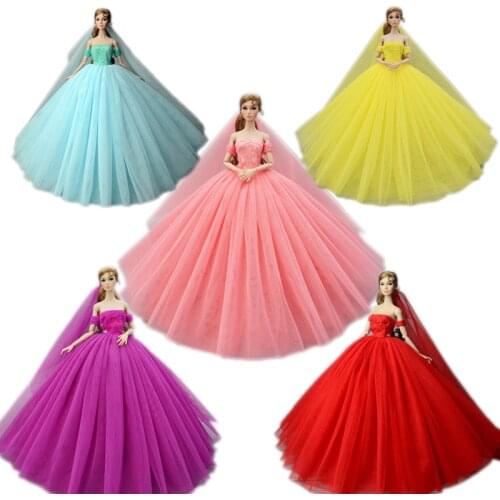 High Quality Wedding Dress for Barbie Doll Clothes Princess Party Gown Long Dress Outfits With Veil 1/6 Kid Toy Doll Accessories