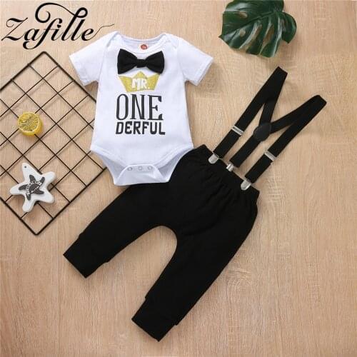 ZAFILLE Baby Boy First Birthday Outfits Numbers "1 Necktie Baby Romper and Overalls Pants Toddler Baby Boys Clothes Set