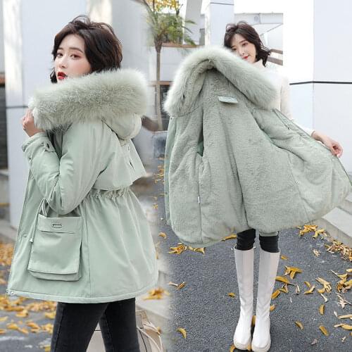 Women Winter Jacket Female Fleece Inside Plus Size Thick Warm Mid-Long Hooded Cotton Padded Parkas Casaco Feminino Mujer X124