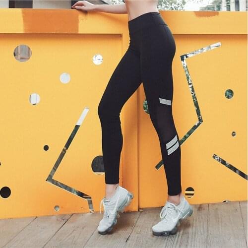 Yoga Pants Women Running Leggings High Waist Pants Reflection Tights Net yarn Leggings Gym Fitness Training Female Push Up New