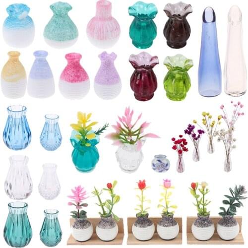 1/5 PCS 1/12 Plants Vase Mini Flower For Doll House Furniture Decoration Accessories Toys Dollhouse Miniature Potted Home Decor