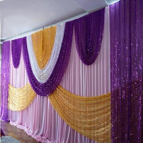 10ft*20ft Wedding Backdrop Stage curtain with Shiny swags and drapes Wedding Decoration birthday decoration free shipping