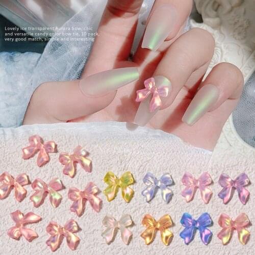 10pcs Manicure 3d Aurora Bow Ornament Mocha resin new magic ribbon nail ornament nail charms luxury sequins nail accesoires
