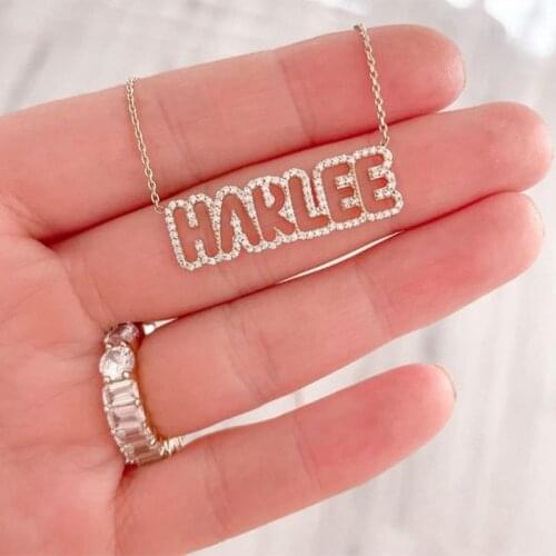 2021 New 3D Hollow Name Pendant Necklace Personalized Customized Crystal Name Necklace Women Gift