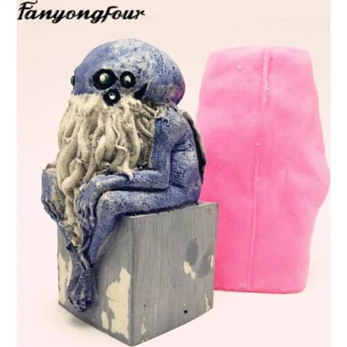 3D Cthulhu statue silicone mold fondant cake mold resin plaster chocolate candle candy mold free shipping
