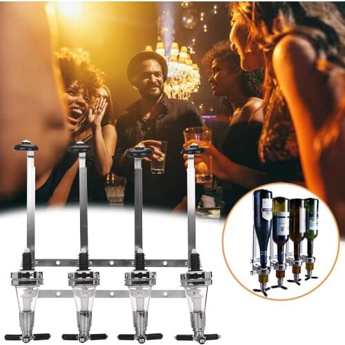 4 Bottle Bar Beverage Liquor Dispenser Holder Alcohol Drink Shot Wall Mounted 4 Station Beer Wine Pourers Divider Dispensary
