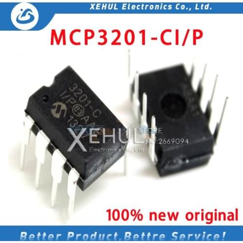 5PCS / 10PCS /50PCS /100PCS MCP3201-CI/P DIP8 Plug-in Analog-to-Digital Converter Chip MCU 100% New Original