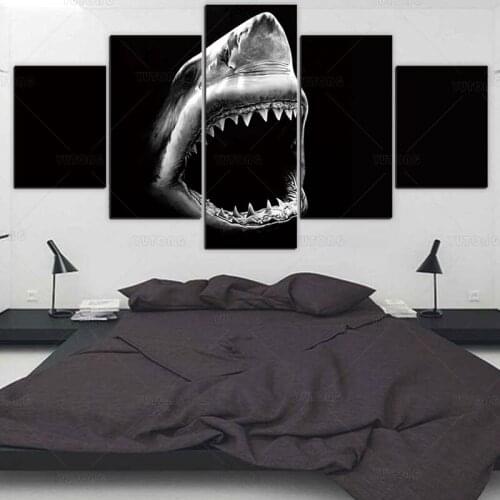 5 Piece Posters and Prints Wall Art Canvas Painting Decorative shark Picture Modern living room Home Decor framed