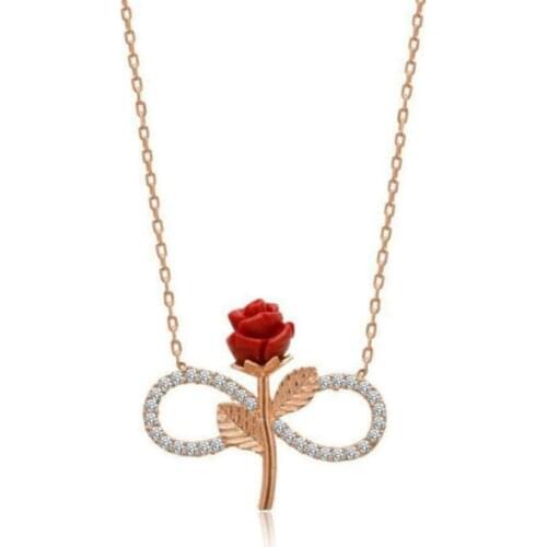 925 Sterling Silver Women Necklace Eternity Rose Gold Color Zircon Stone Precious Pendant Stylish Chain Luxury Summer Season