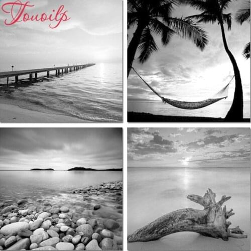 Diamond painting cross stitch kit DIY Diamond Embroidery mosaic 4pcs/set Black and white seascape coconut tree modern decoration