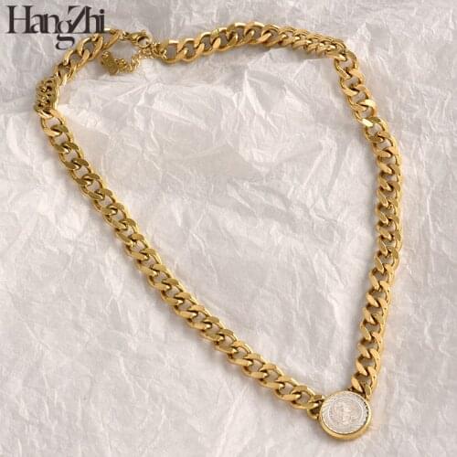 HANGZHI 2021 Titanium steel beauty head thick chain temperament clavicle chain fashion exaggerated versatile necklace