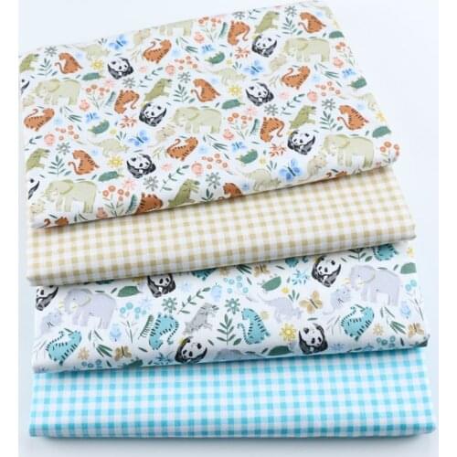 Panda Floral Plaid Animals Series, Printed Twill Cotton Fabric, Patchwork Cloth, DIY Sewing Quilting Material For Baby & Child