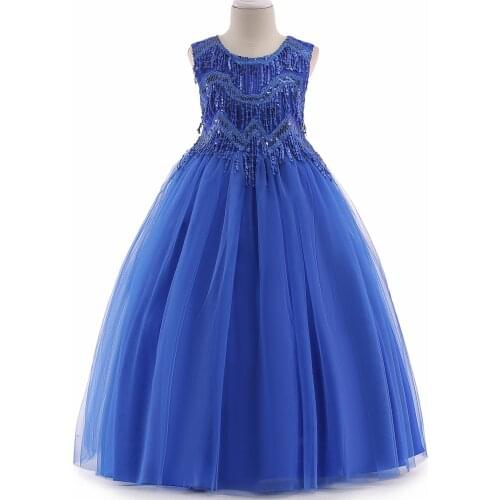Kids Girls Lace Wedding Flower Elegant Dress kids Sleeveless Lace Tulle Dress girls Princess Party long Dress baby girls clothes