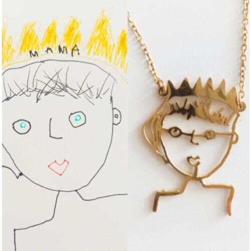 Customized Childrens Drawing Necklace Kids Art Personalized Pictures Draw Custom Design Name Logo For Kids Mom Family Gifts