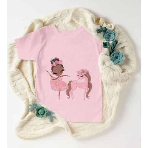 2 3 4 5 6 7 8 9 Years Unicorn Black Girls Dancer T-Shirt Boys Short Sleeve Kawaii Tops Kids Cartoon Print Clothes Birthday Wear