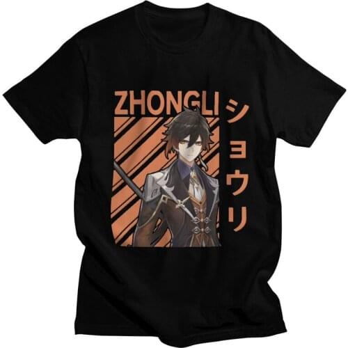 Zhongli Genshin Impact T Shirt for Men Soft Cotton Tees Tops Anime Game Tshirts Short Sleeved Urban Harajuku T-shirt Gift