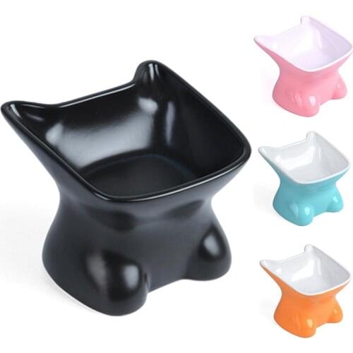 Ceramic Cat Pet Puppy Food Raised Bowl Non-slip Water Tilt Feeder Dish Tableware Bowls