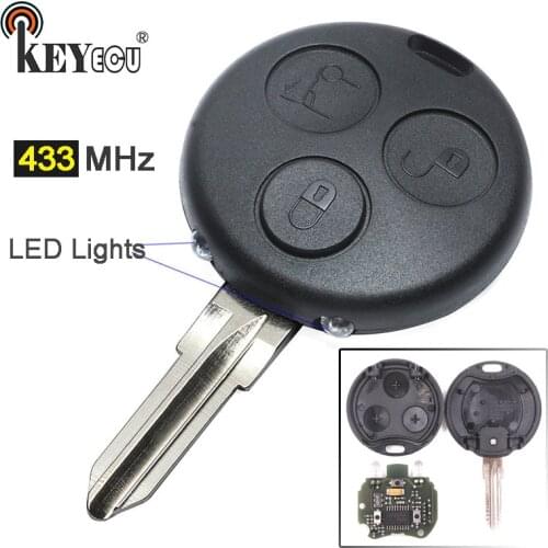 KEYECU 1x/ 2x 433MHz 3 Button Remote Car Key Fob for Mercedes Benz Smart Fortwo Forfour City Roadster Crossblade Infrared Lights