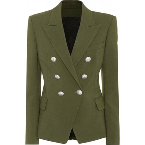 Classic high-end ladies blazer 2020 new autumn and winter turn slim long-sleeved womens jacket suit army green double breasted