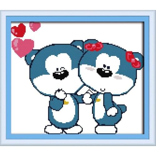 Little bear lovers cross stitch kit aida 14ct 11ct count printed canvas stitches embroidery DIY handmade needlework