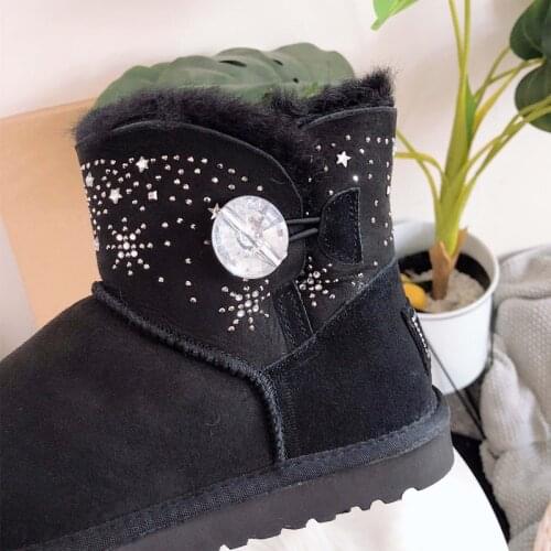 Fashion 100% Natural Fur Women Snow Boots Printed Real Sheepskin Winter Boots Warm Women Ankle Boots Free Shipping