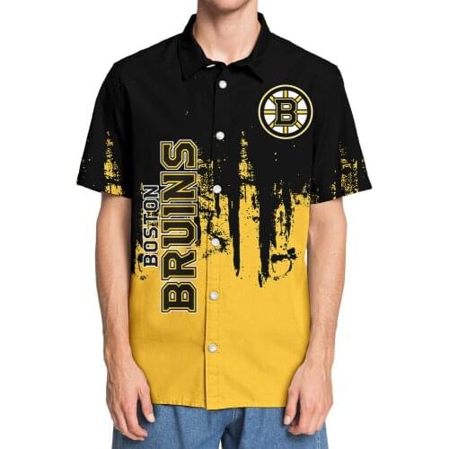 Mens casual short-sleeved shirt Boston Graffiti spray paint geometric letter B printing 3D Bruins shirt