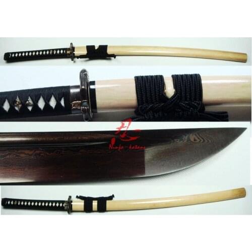 Handmade japanese samurai katana demon tsuba titanium adsorb folded steel sword