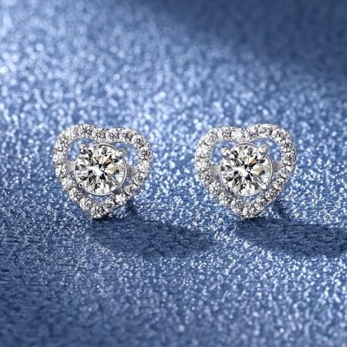 New Arrival Heart Moissanite Stud Earrings Diamond Test Past 0.5 Ct D Color Gemstone Earrings Women Classic Engagement Jewelry