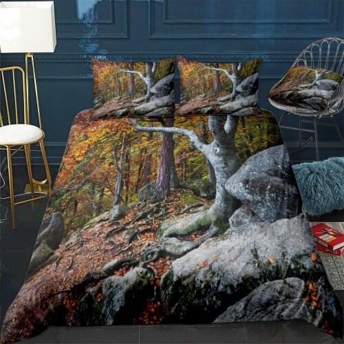 Autumn Mountain Forest Quilt Cover Pillowcase 3Piece Comforter Bedding Set With Pillow Case Single Double Duvet Cover