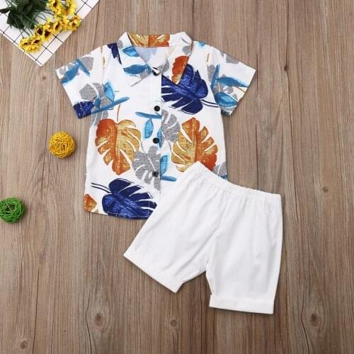 1-6Y Baby Boys Clothes Sets 2021 Summer Children Print Short Sleeve Lapel Shirts + Shorts Casual Beach Boys Outfits