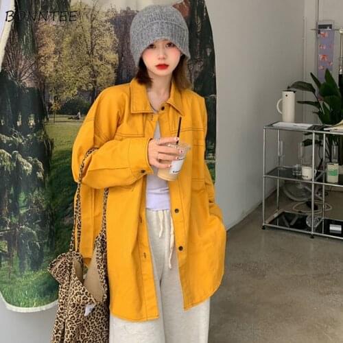 Shirts Women Loose Turn-down Collar Fashion Leisure New Solid High Street All-match Student Korean Version Spring Female Blouses