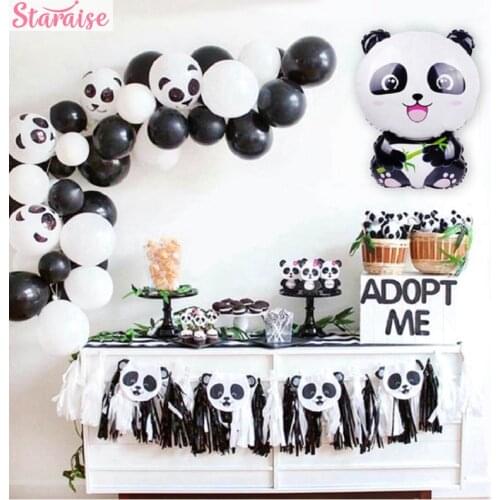 Staraise 1pcs Cartoon Panda Foil Black Balloons Cartoon Animal Panda Jungle Safari Kids Birthday Party Decoration Party Supplies