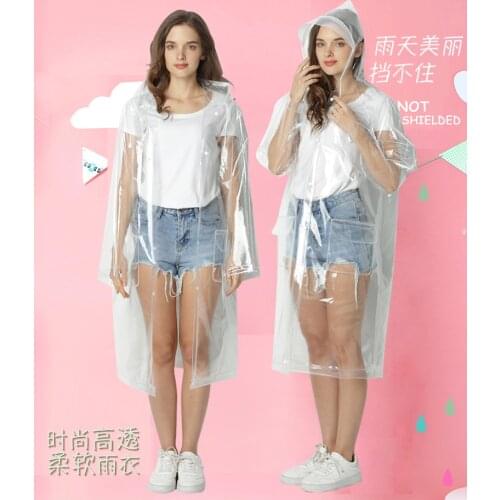 Super Transparent Long Raincoat Women Adult Fashion EVA Rain Cover Outdoor Waterproof Coat Cove