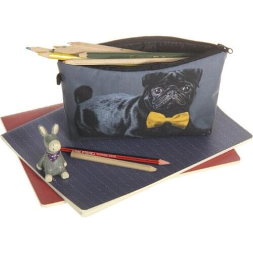 Thermal Transfer Black Pug With Bow Tie Cosmetic Bag Cat Cosmetics Storage Bag Fashion womens Brand Cosmetic Bag