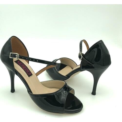 Argentina Tango Dance Shoes Flamenco shoes wedding & party shoes for women with leather outsole T6282BLP black shinning