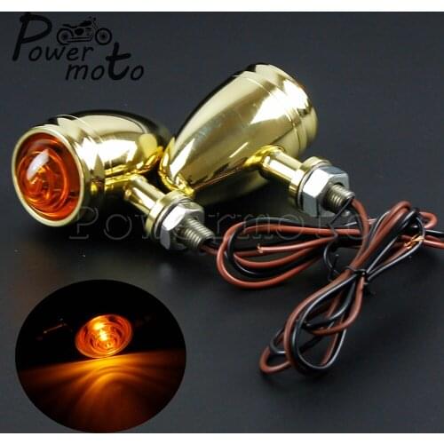 12V Universal 10mm Motorcycle Brass Blinker Turn Signal Lamp for Harley Cafe Racer Bobber Chopper Amber Indicator Signals Light