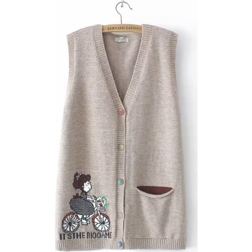 Plus size Cardigan for women 2021 V-Neck oversize vest Sweaters cartoon print sleeveless sweater black red Womens clothing