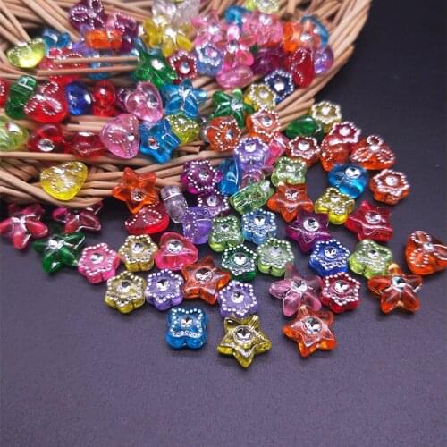 100pcs Heart /Pentagram/Flower/Plum/Triangle Shape Mixed Color Plastic Beads DIY Bracelet necklace Jewelry Making accessories