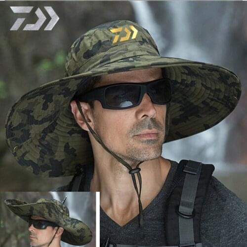 2021 Daiwa Men Fishing Hat Summer Adjustable Breathable Hat Big Brim Sun Hat Tourist Foldable Fishing Camouflage Cap DAWA Hat