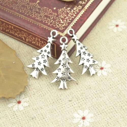 25pcs alloy Tibetan Silver Plated Christmas tree Charms Pendants for Jewelry Making DIY Handmade Craft 28*14mm Q201