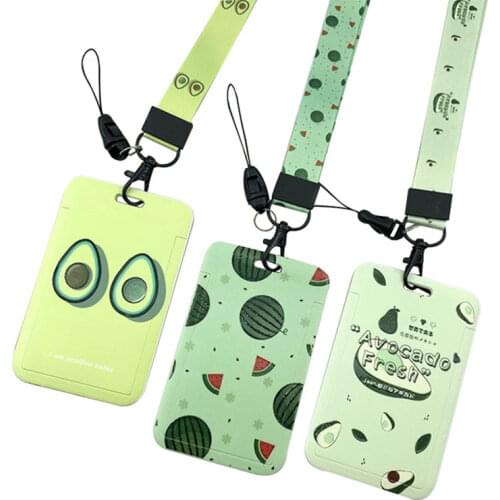 Green Avocado Pattern Work Card Badge Holder for Company Staff Employees with Lanyard Bus Pass Access Card Cover Case Sleeve