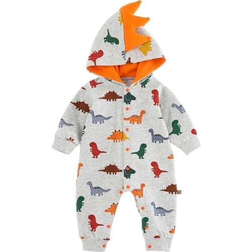 Kids Newborn Hooded Spring Autumn Rompers Jumpsuit Kid Infant Toddler Boy Girl 0-18M Overalls New born Dinsour Bebes Clothing