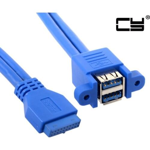 Chenyang USB 3.0 Female Panel Type Dual Ports to Motherboard 20Pin Header Stackable Extending Cord Adapter Converter Cable 50cm