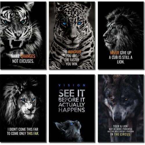Nordic Lion Tiger Motivational Quote Art Posters and Prints on Canvas Painting Decorative Wall Art Picture for Office Home Decor