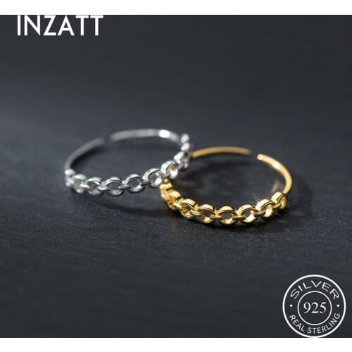 INZATT Real 925 Sterling Silver Chain Round Adjustable Ring For Fashion Women Party Minimalist Fine Jewelry Punk Accessories