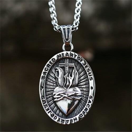 Sacred Heart Of JESUS Necklace 316L Stainless Steel Jewelry Cross Pendant With Chain