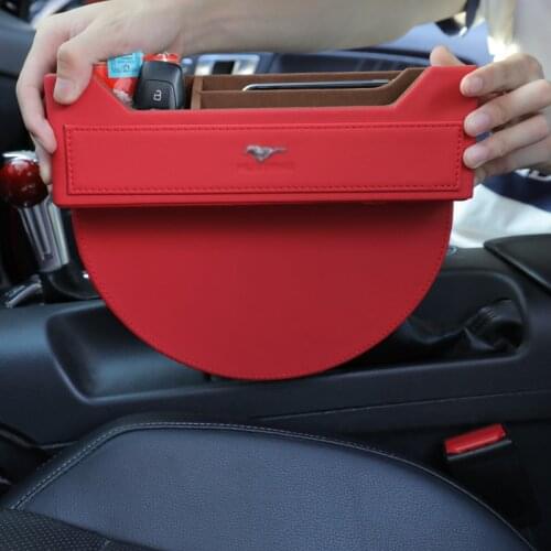 QHCP Car Seat Storage Box Drinks Phone Coins Holder Side Passenger Seat Crevice Gap Container Leather For Ford Mustang 2015-2020