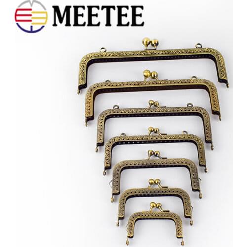 Meetee 5pcs 6-20cm Bronze Square Mouth Gold Buckle Embossed Metal Purse Frame Handle Lock Clasp for Bag Sewing Craft Tailor Kit