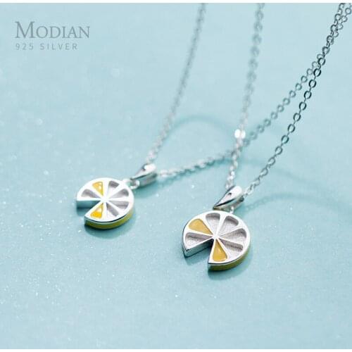 Modian New 925 Sterling Silver 2 Size Lemon Lovely Fruit Charms Pendant fit Women Adjustable Necklace Korea Style Fine Jewelry